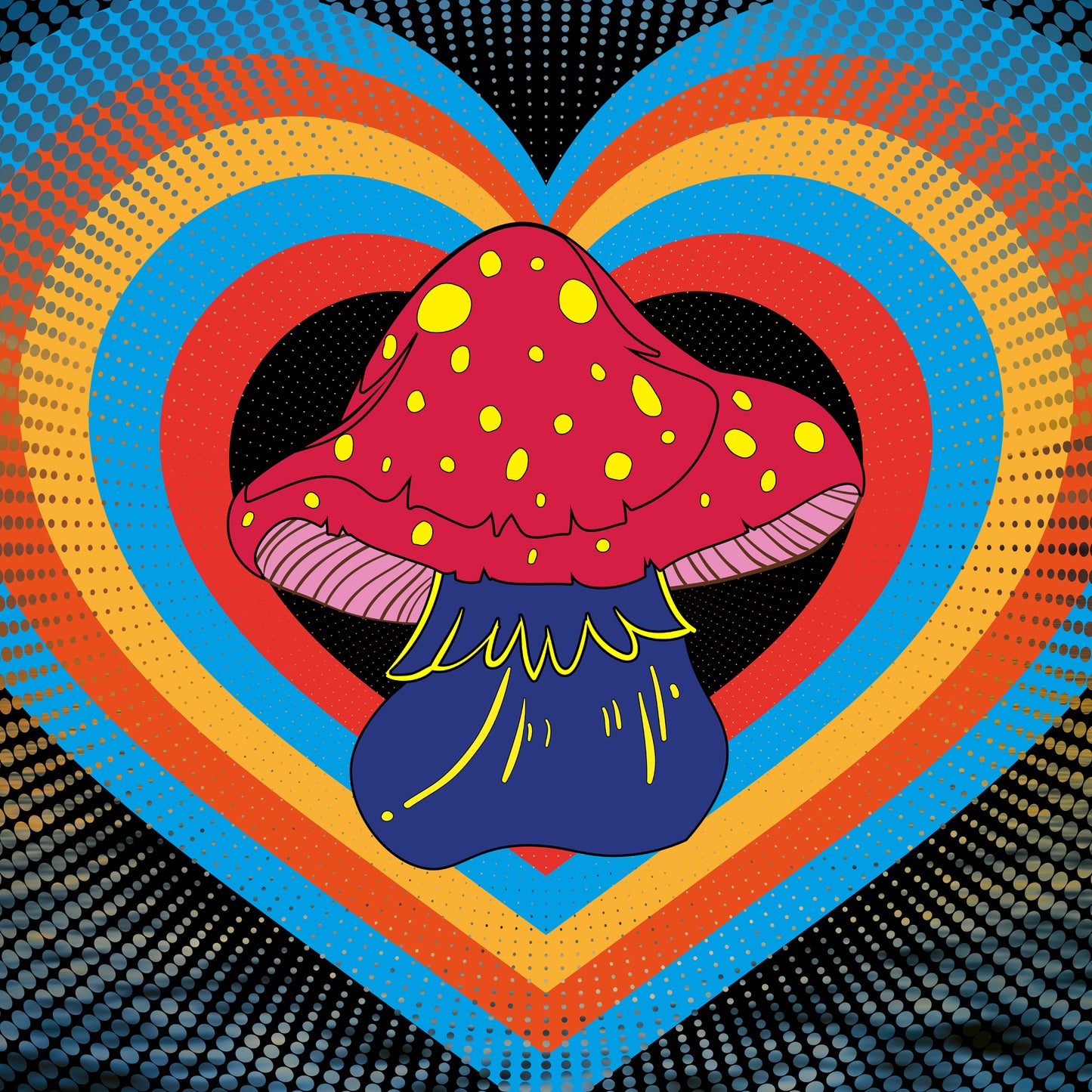 Mushroom Heart Black Light Reactive Tapestry