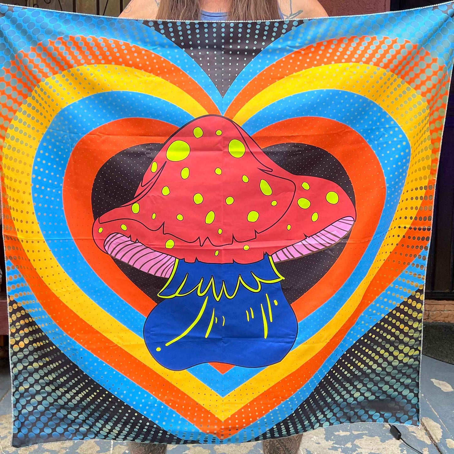 Mushroom Heart Black Light Reactive Tapestry