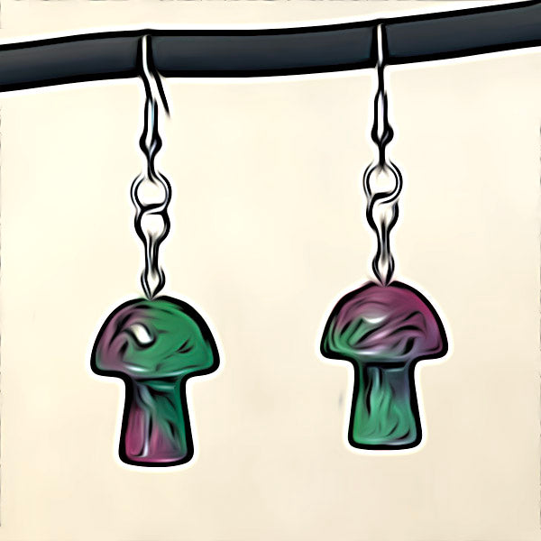 Ruby Zoisite Crystal Mushroom Earrings