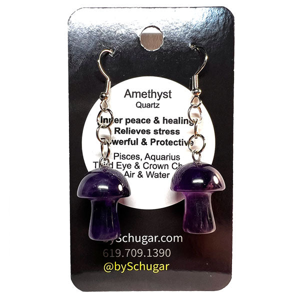 Amethyst Crystal Mushroom Earrings