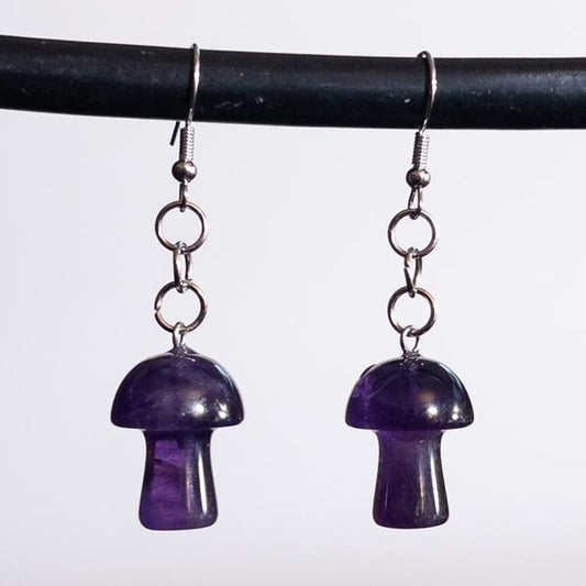 Amethyst Crystal Mushroom Earrings