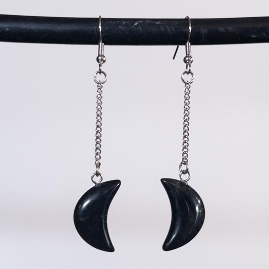 Black Obsidian Crystal Moon Earrings