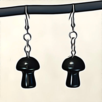 Black Obsidian Crystal Mushroom Earrings