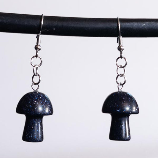 Blue Sandstone Crystal Mushroom Earrings