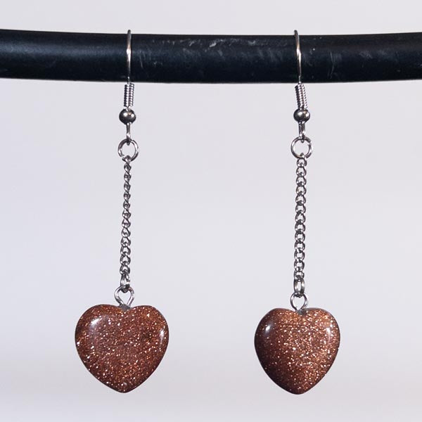 Gold Sandstone Crystal Heart Earrings