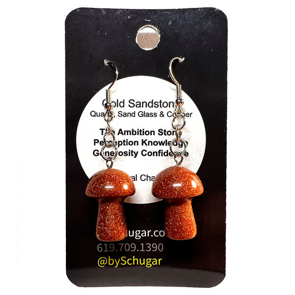 Gold Sandstone Crystal Mushroom Earrings