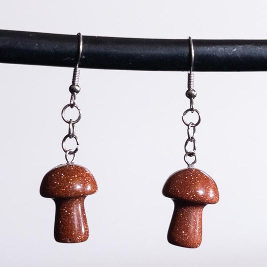 Gold Sandstone Crystal Mushroom Earrings