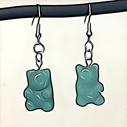 Green Aventurine Crystal Teddy Gummy Bear Earrings