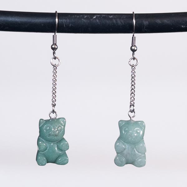 Green Aventurine Crystal Teddy Gummy Bear Earrings