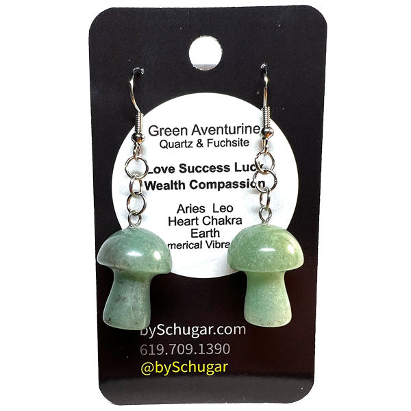 Green Aventurine Crystal Mushroom Earrings