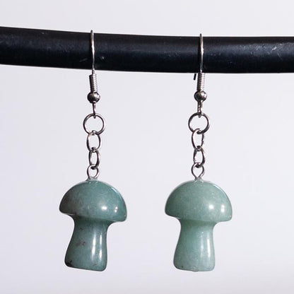 Green Aventurine Crystal Mushroom Earrings