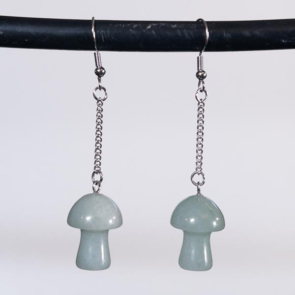 Green Aventurine Crystal Mushroom Earrings