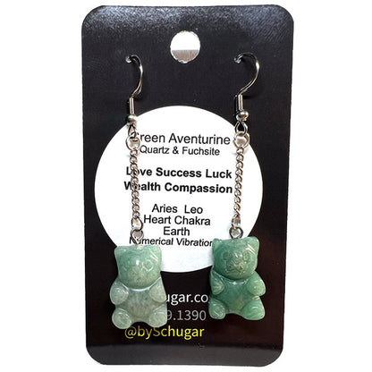 Green Aventurine Crystal Teddy Gummy Bear Earrings