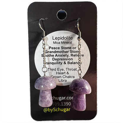 Lepidolite Crystal Mushroom Earrings