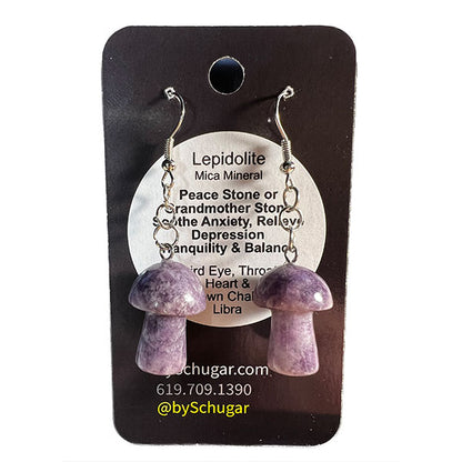 Lepidolite Crystal Mushroom Earrings