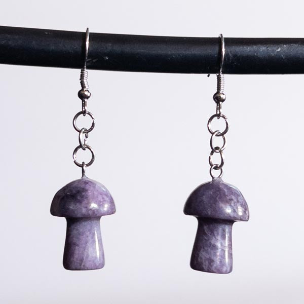 Lepidolite Crystal Mushroom Earrings