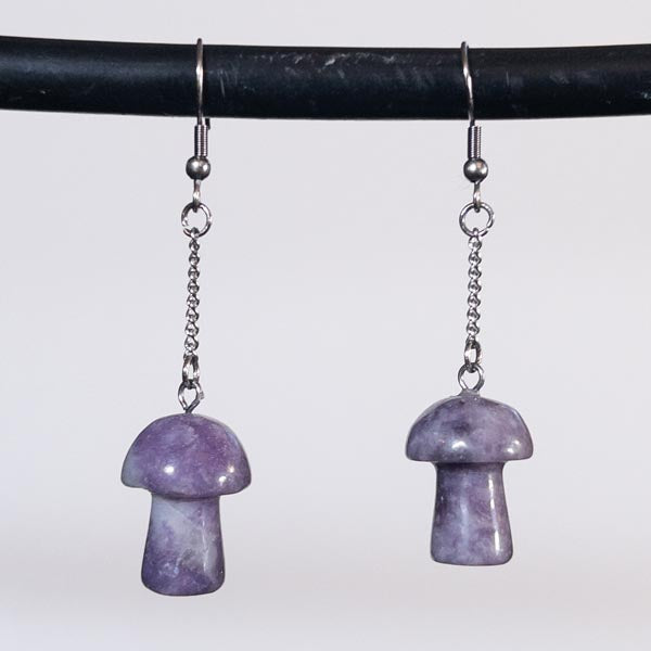 Lepidolite Crystal Mushroom Earrings