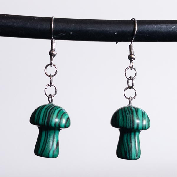 Malachite Crystal Mushroom Earrings