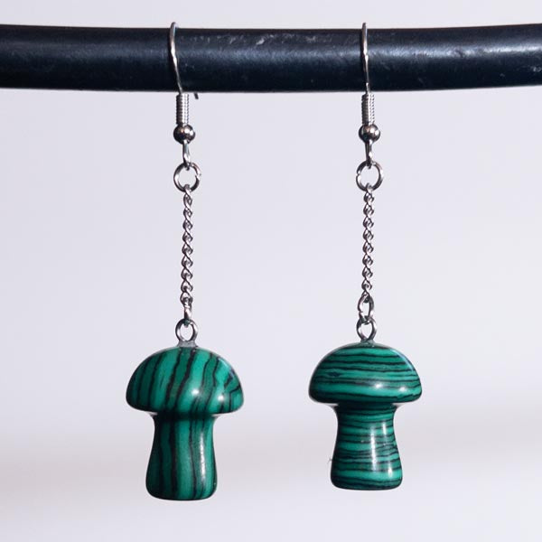 Malachite Crystal Mushroom Earrings