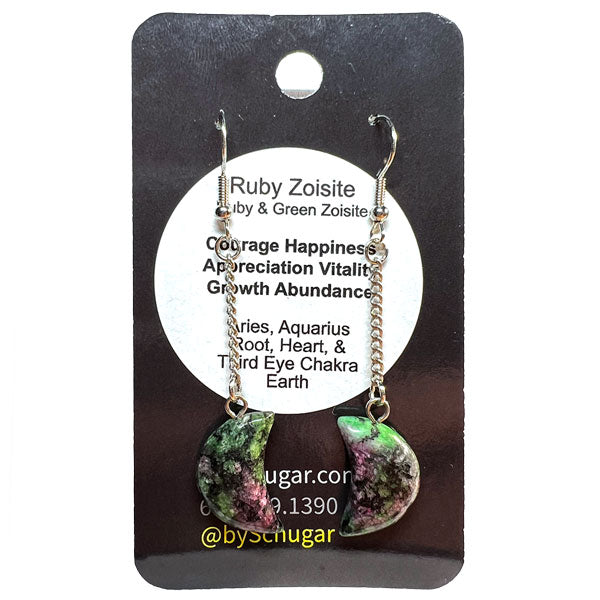 Ruby Zoisite Crystal Moon Earrings