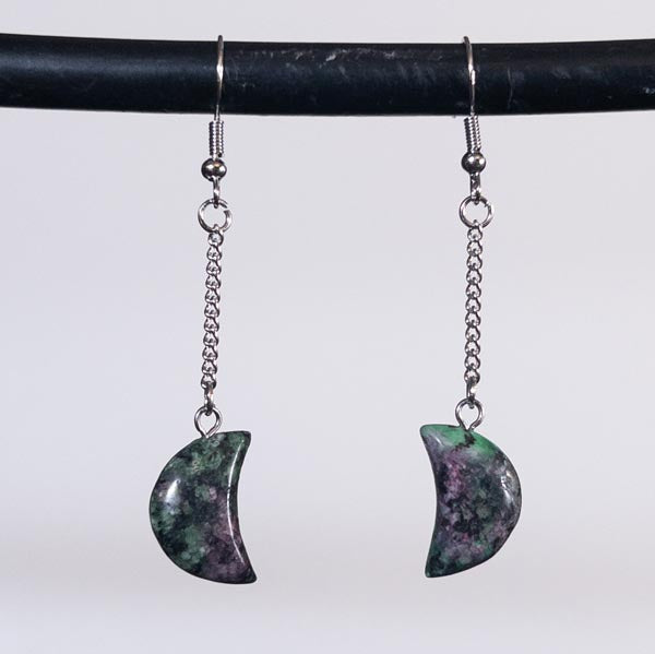 Ruby Zoisite Crystal Moon Earrings