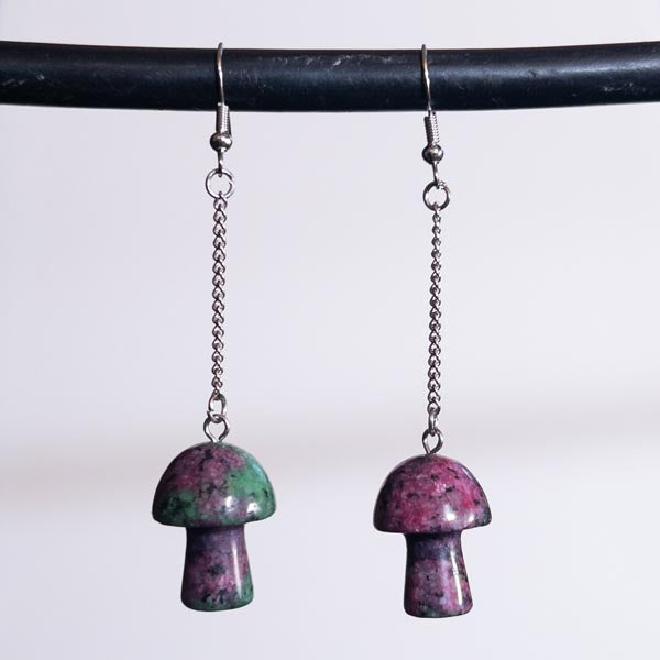 Ruby Zoisite Crystal Mushroom Earrings