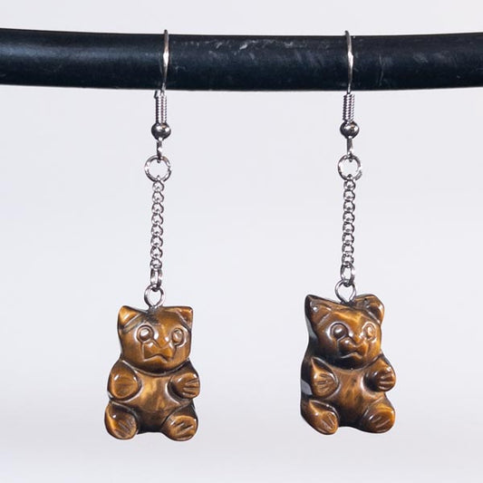 Tiger's Eye Crystal Teddy Gummy Bear Earrings