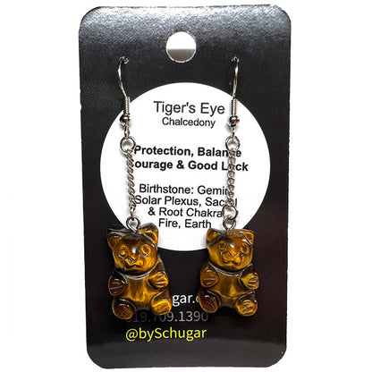 Tiger's Eye Crystal Teddy Gummy Bear Earrings